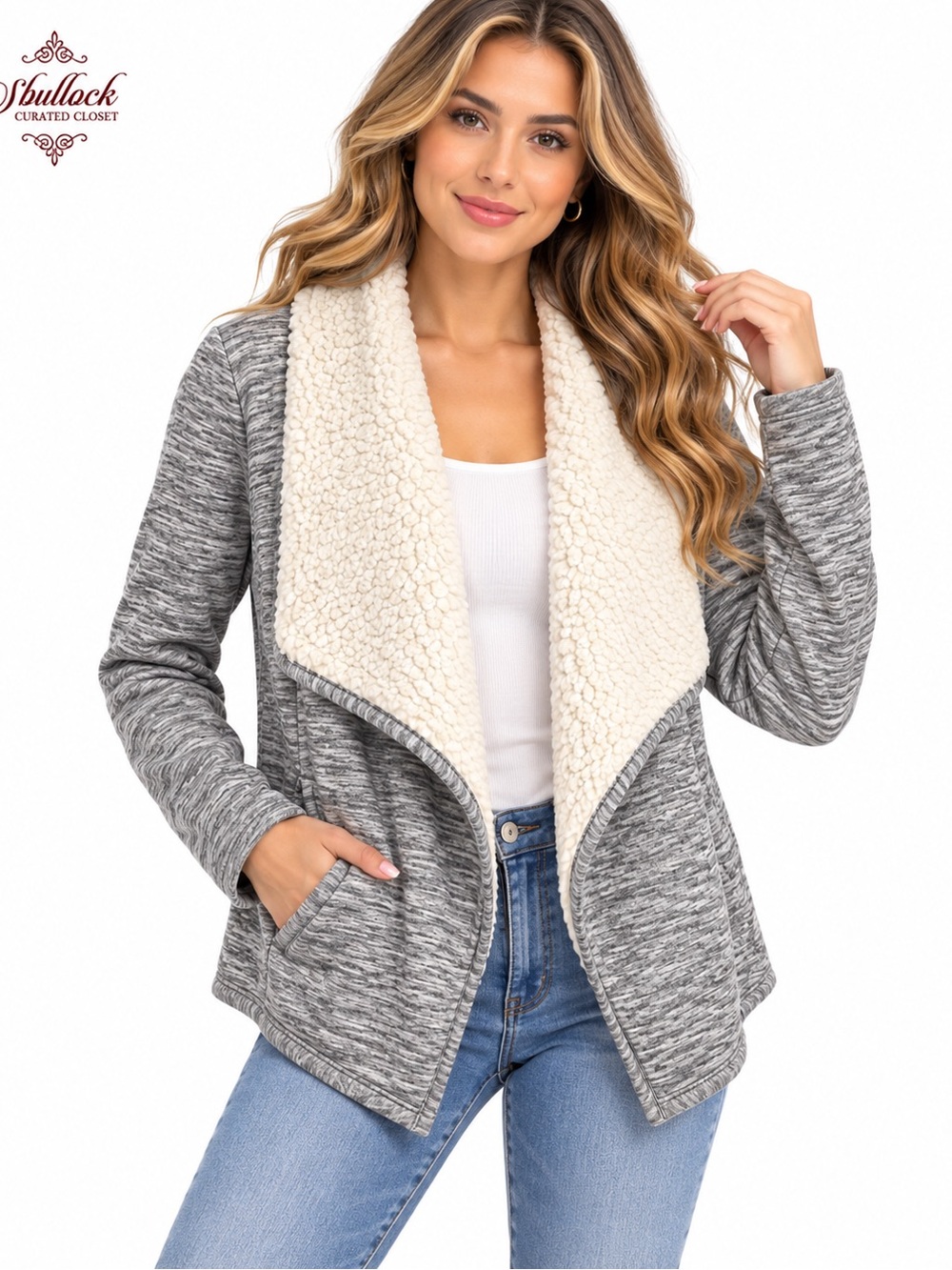 A5 Abercrombie & Fitch Size S Sherpa Lined Waterfall Cardigan Gray Pockets